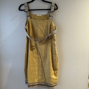 Y2K 90s Angels Never Die Mustard Yellow Linen Blend Striped Strap Pinafore Dress